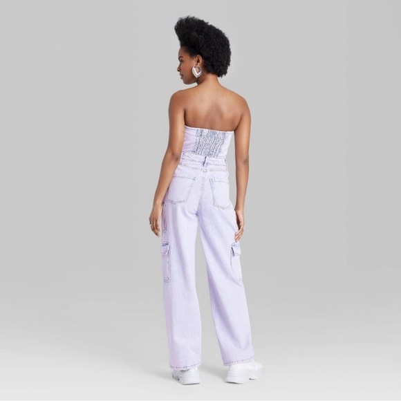 Wild Fable Tube Cargo Denim Jumpsuit in Lavender XS - Picture 8 of 14